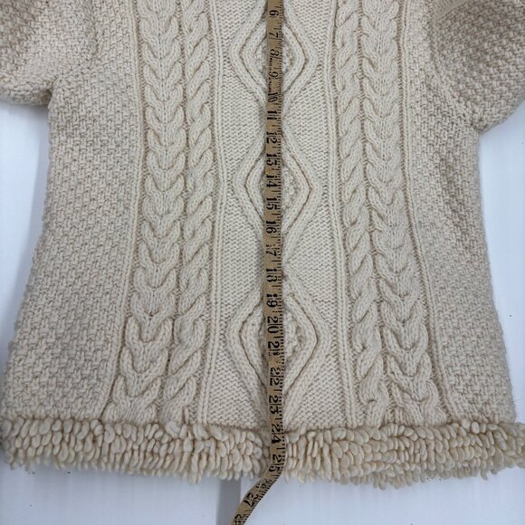 VTG Hand knit Cozy Chunky Cable Knit Hooded Sweater Fisherman M Boho Pockets - Picture 15 of 15